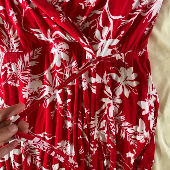 Red Tropical Floral Print Short Sleeve Wrap Maxi Dress Plus Sz 2X Stretch Cruise - Picture 5 of 10